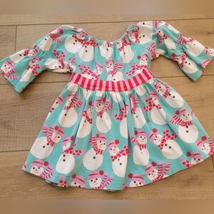 Kelly’s Kids Size 4/5 Christmas Snowman Top/Tunic Blue, Pink Striped Back Tie